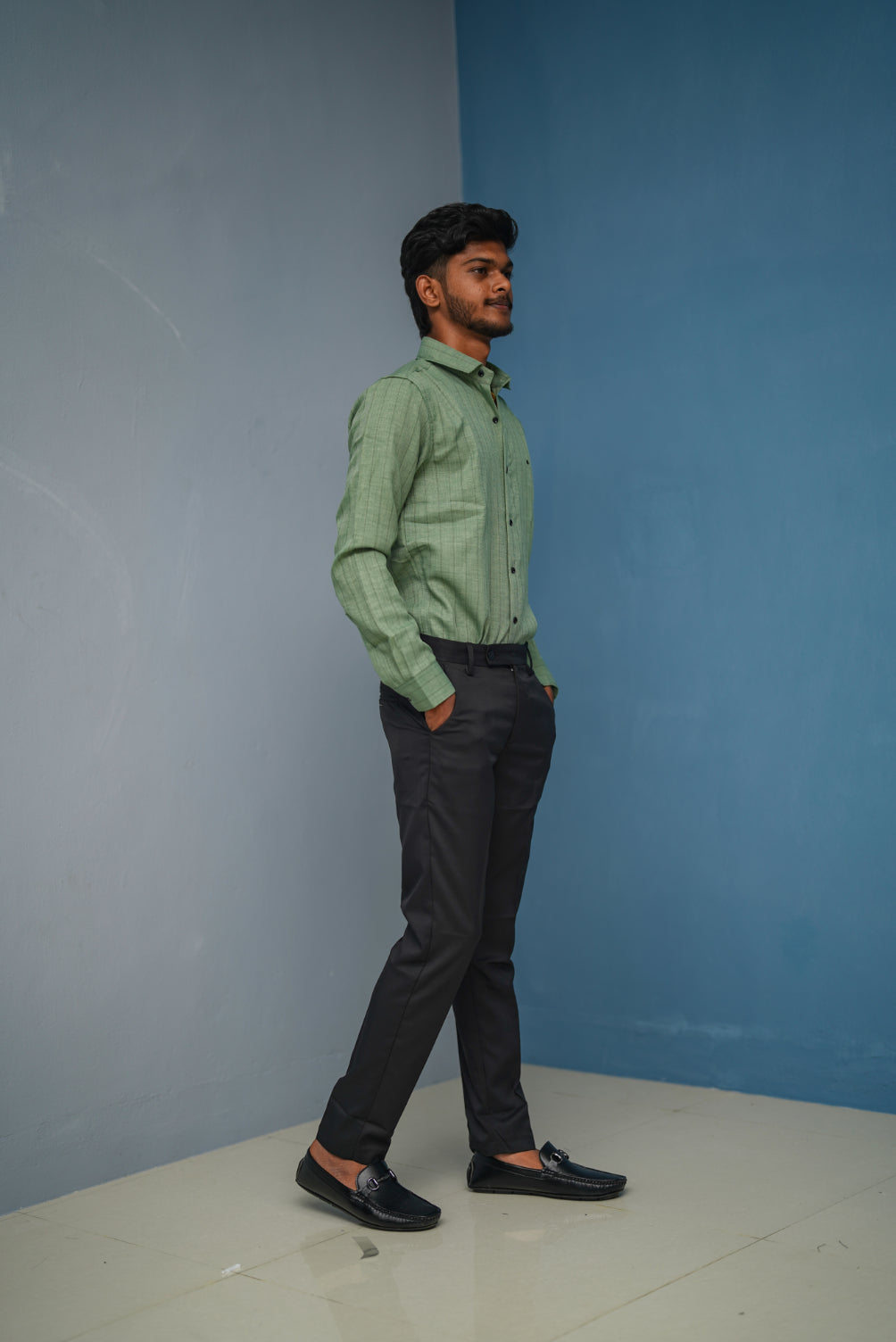 BIG Stripes Full Sleeve Shirt and Polo fit Pant Combo Offer for Men - Pistha Green