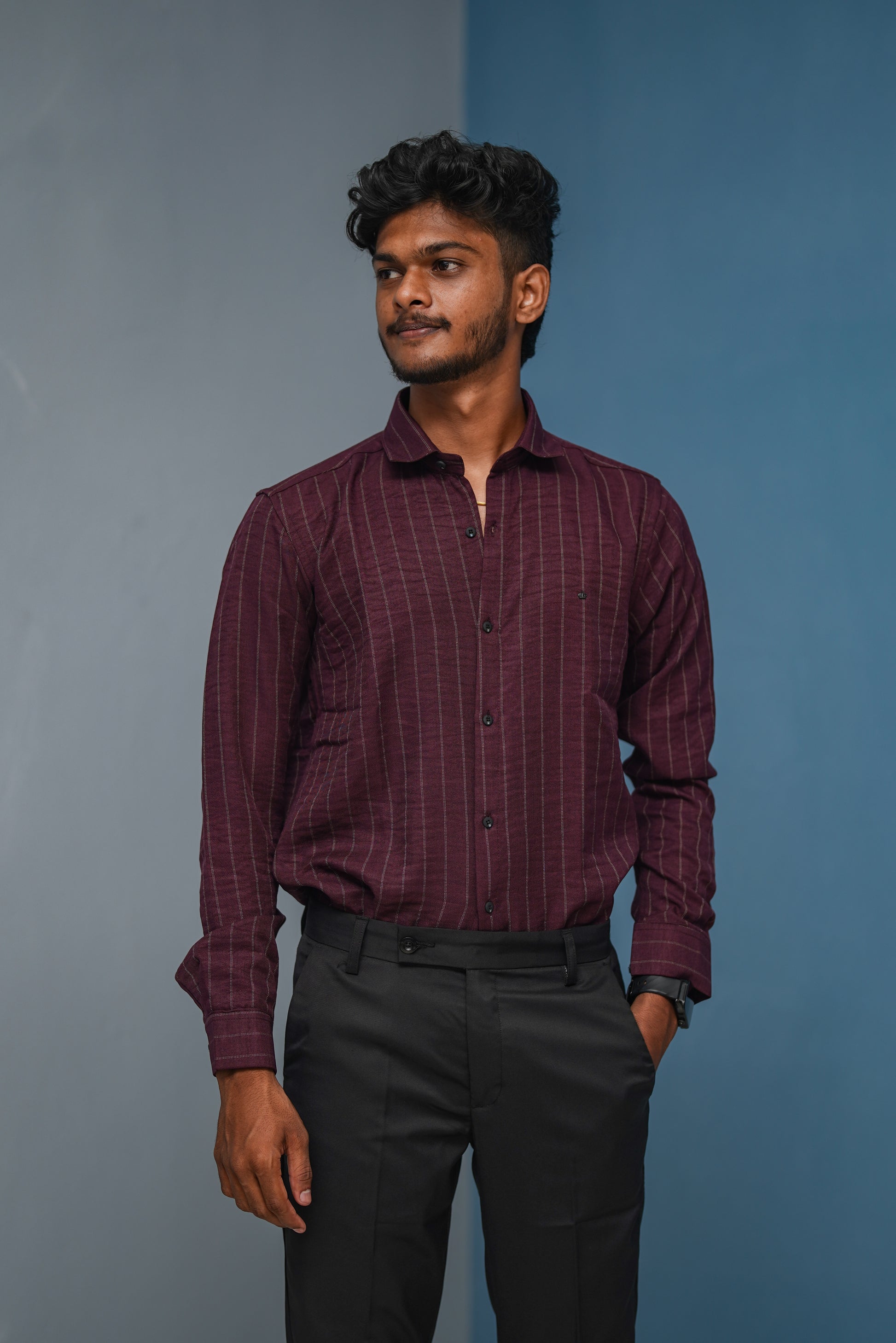 BIG Stripes Full Sleeve Shirt and Polo fit Pant Combo Offer for Men - Graphe Shade
