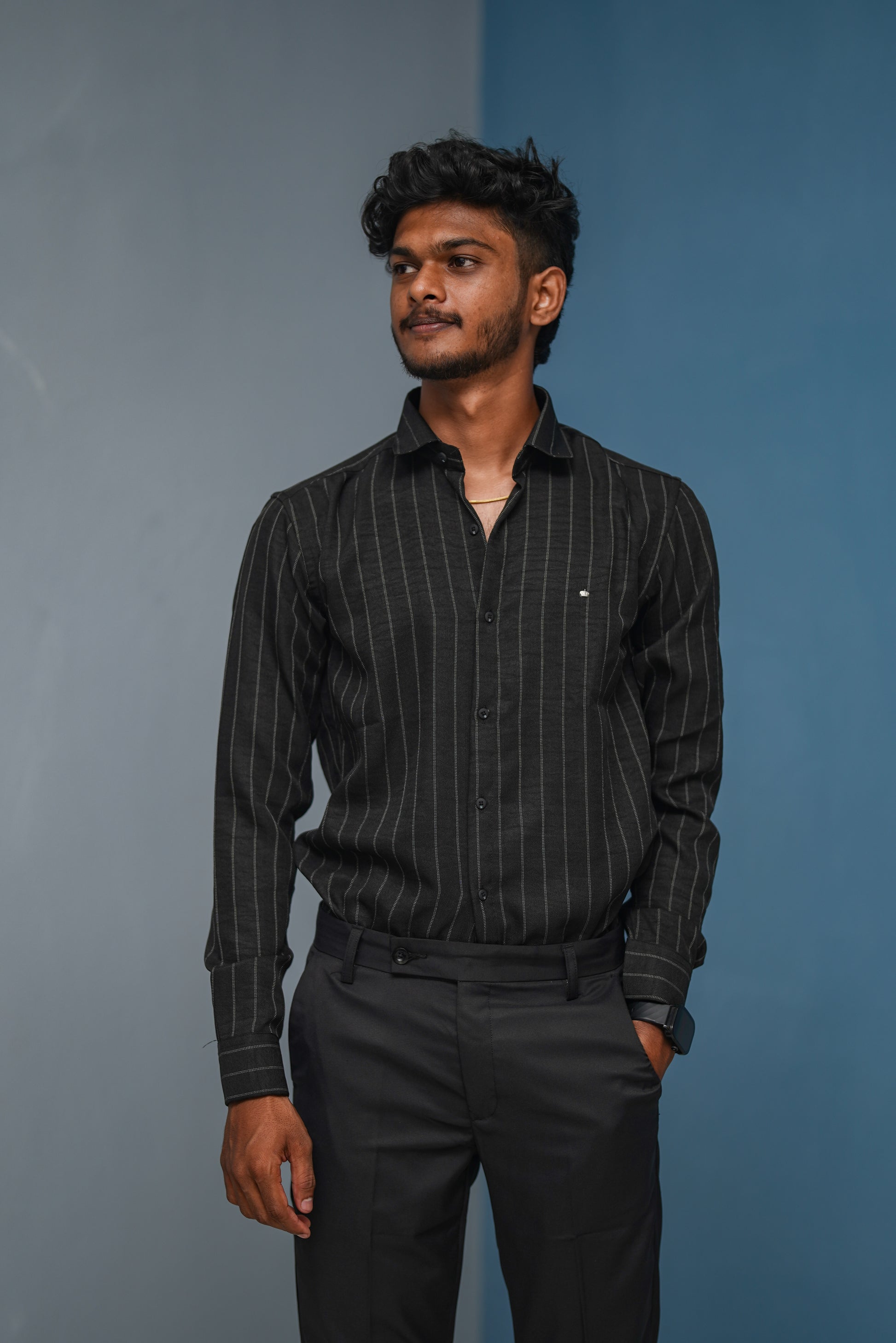 BIG Stripes Full Sleeve Shirt and Polo fit Pant Combo Offer for Men - Black
