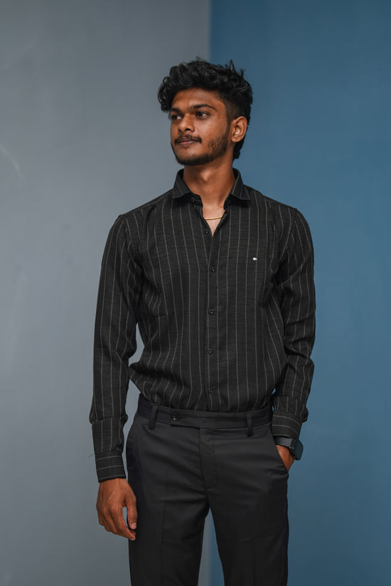 BIG Stripes Full Sleeve Shirt and Polo fit Pant Combo Offer for Men - Black