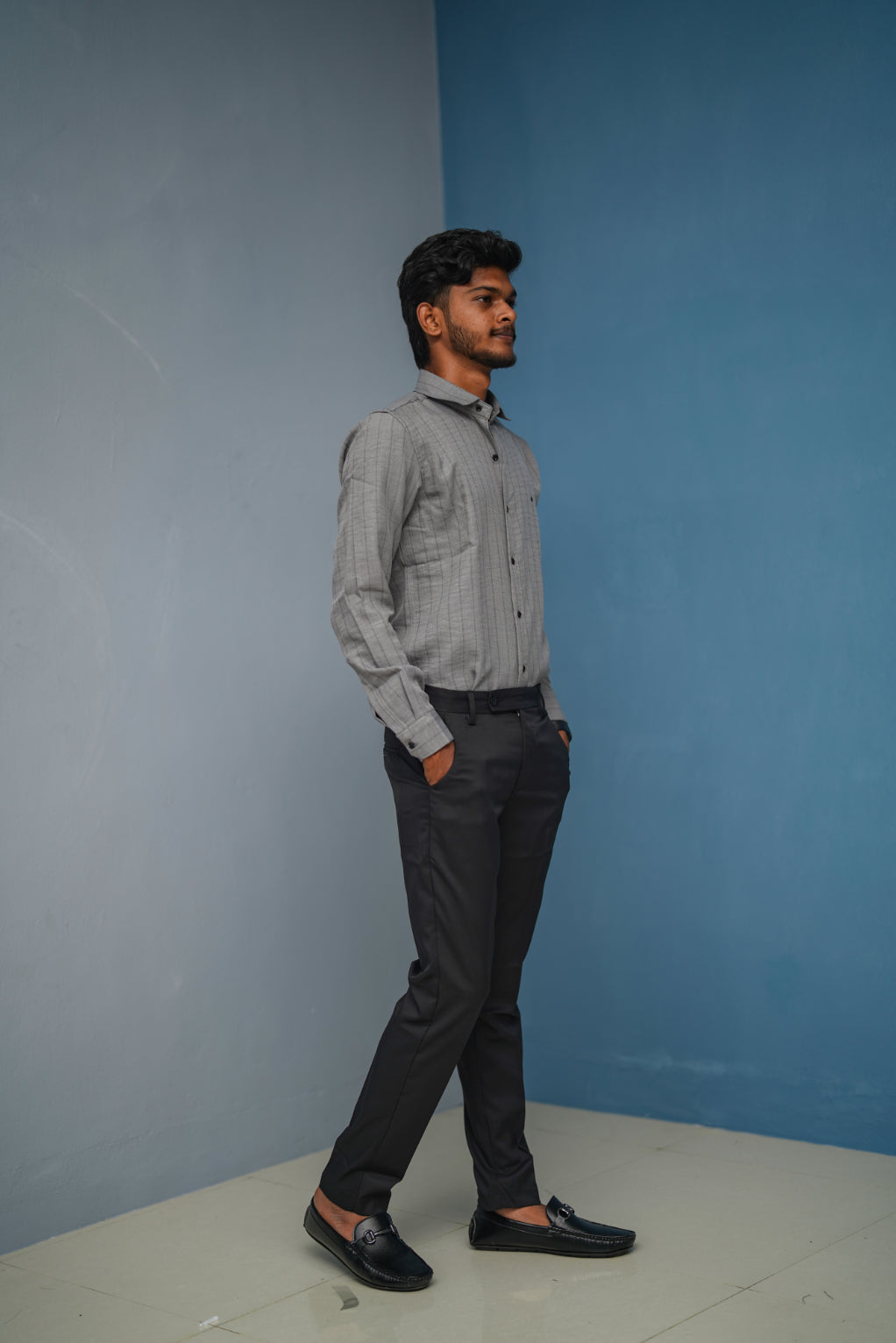 BIG Stripes Full Sleeve Shirt and Polo fit Pant Combo Offer for Men - Ash