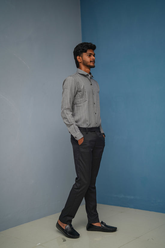 BIG Stripes Full Sleeve Shirt and Polo fit Pant Combo Offer for Men - Ash