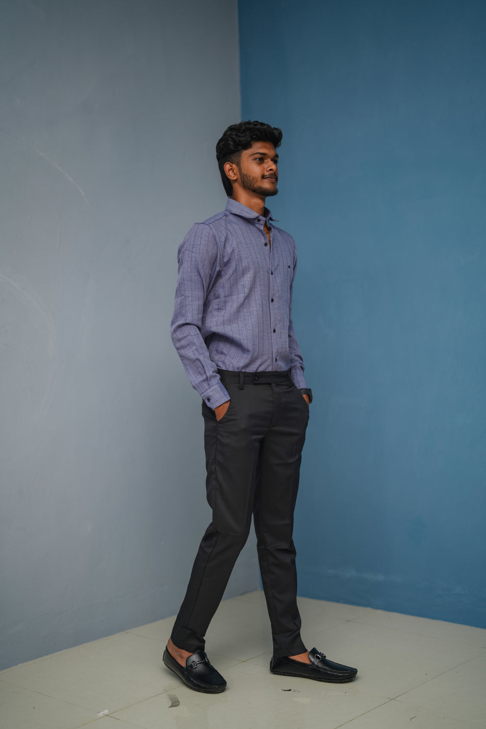 BIG Stripes Full Sleeve Shirt and Polo fit Pant Combo Offer for Men - Violet