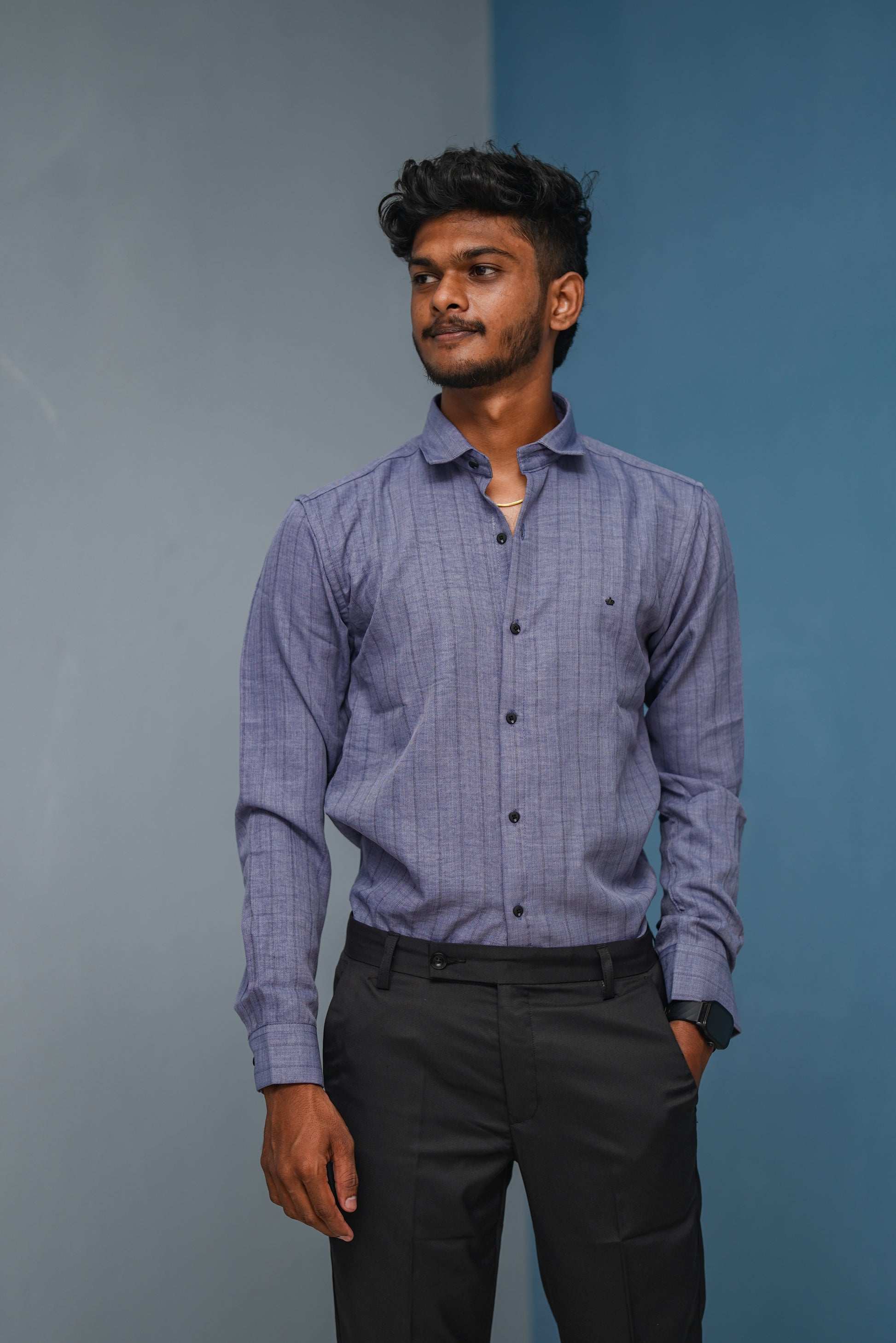 BIG Stripes Full Sleeve Shirt and Polo fit Pant Combo Offer for Men - Violet