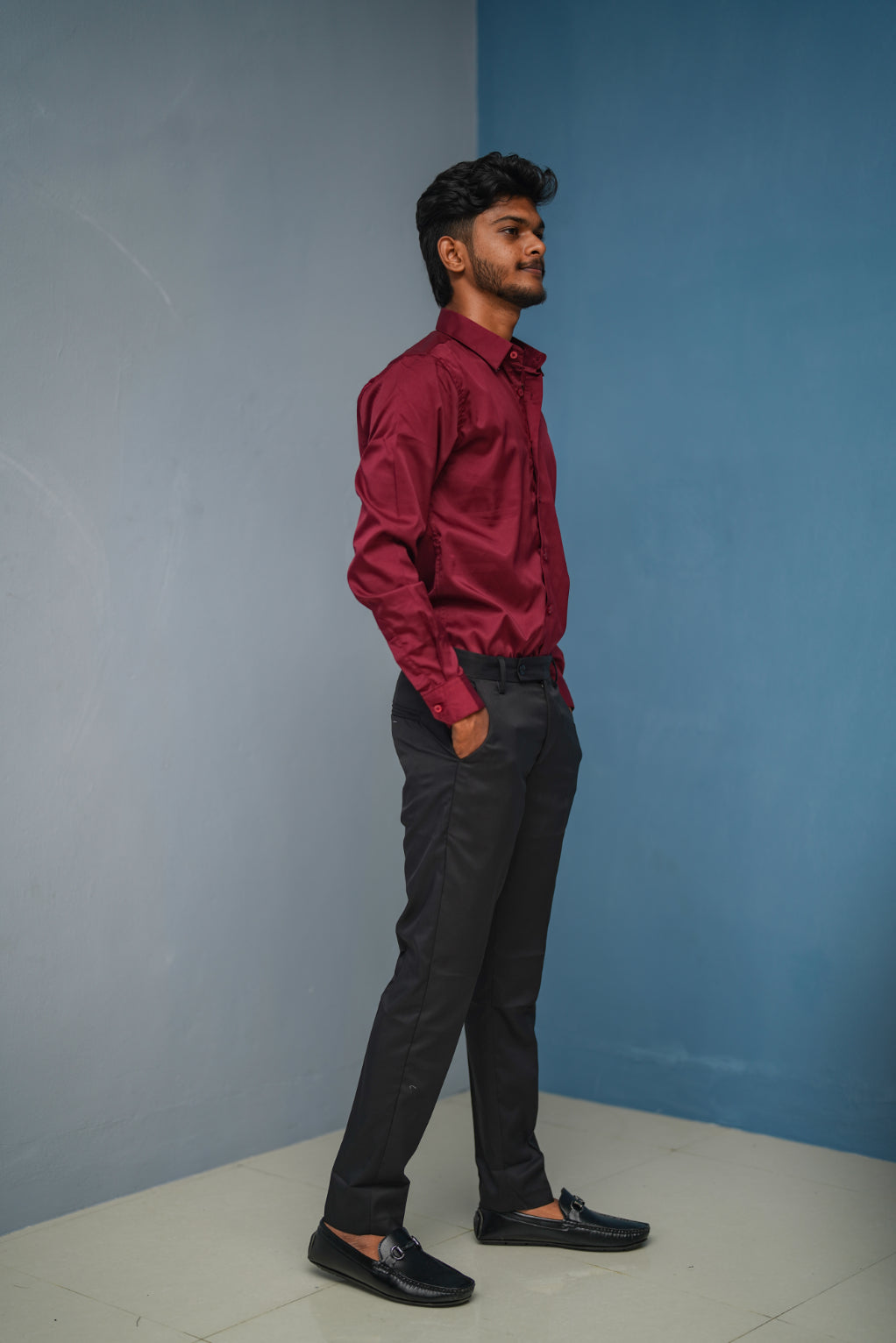 Clubwear Full sleeve Shirt and Polo fit Pant Combo Offer for Men - Maroon & Black