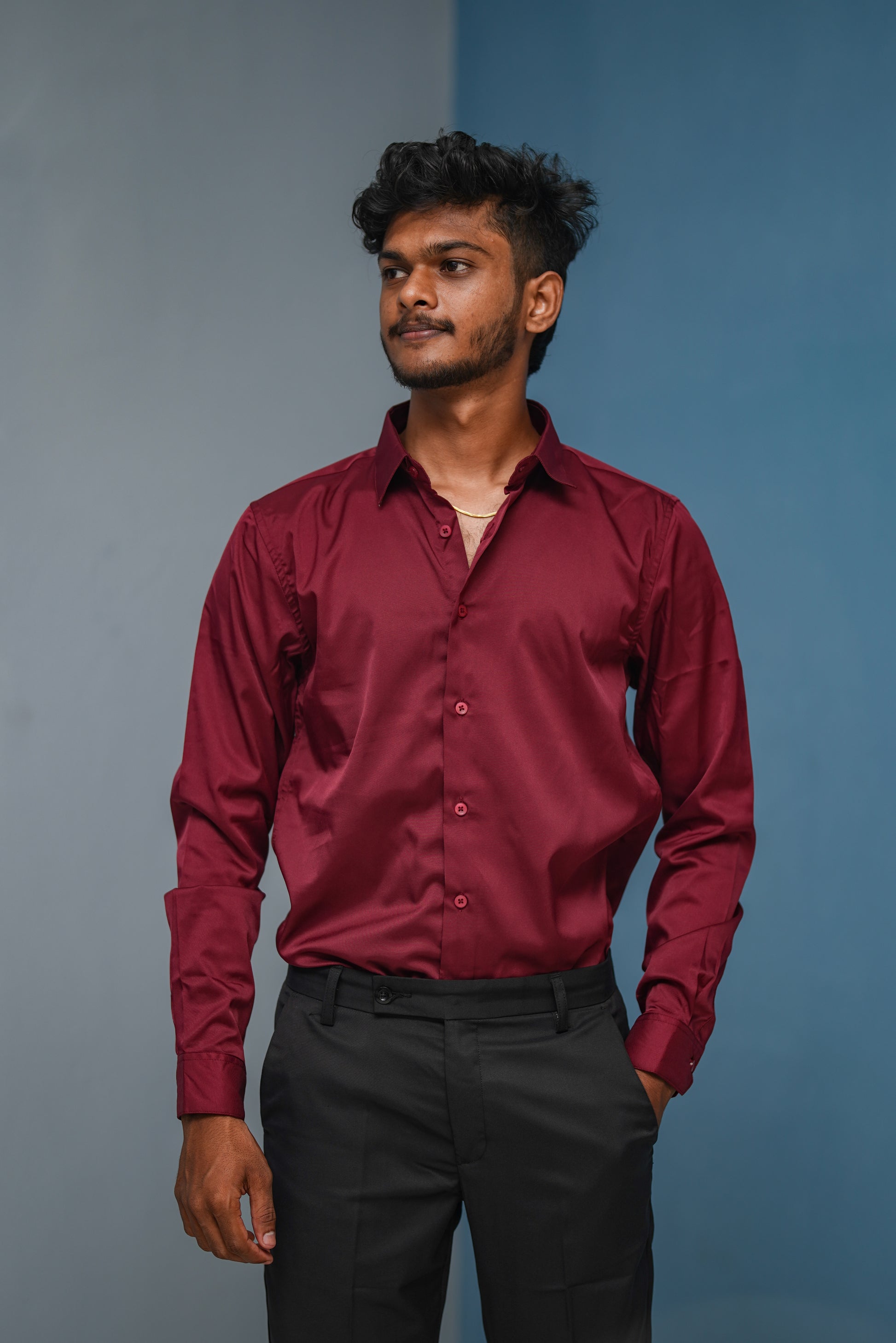 Clubwear Full sleeve Shirt and Polo fit Pant Combo Offer for Men - Maroon & Black