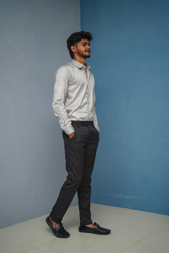 Clubwear Full sleeve Shirt and Polo fit Pant Combo Offer for Men - Dark Ash & Black