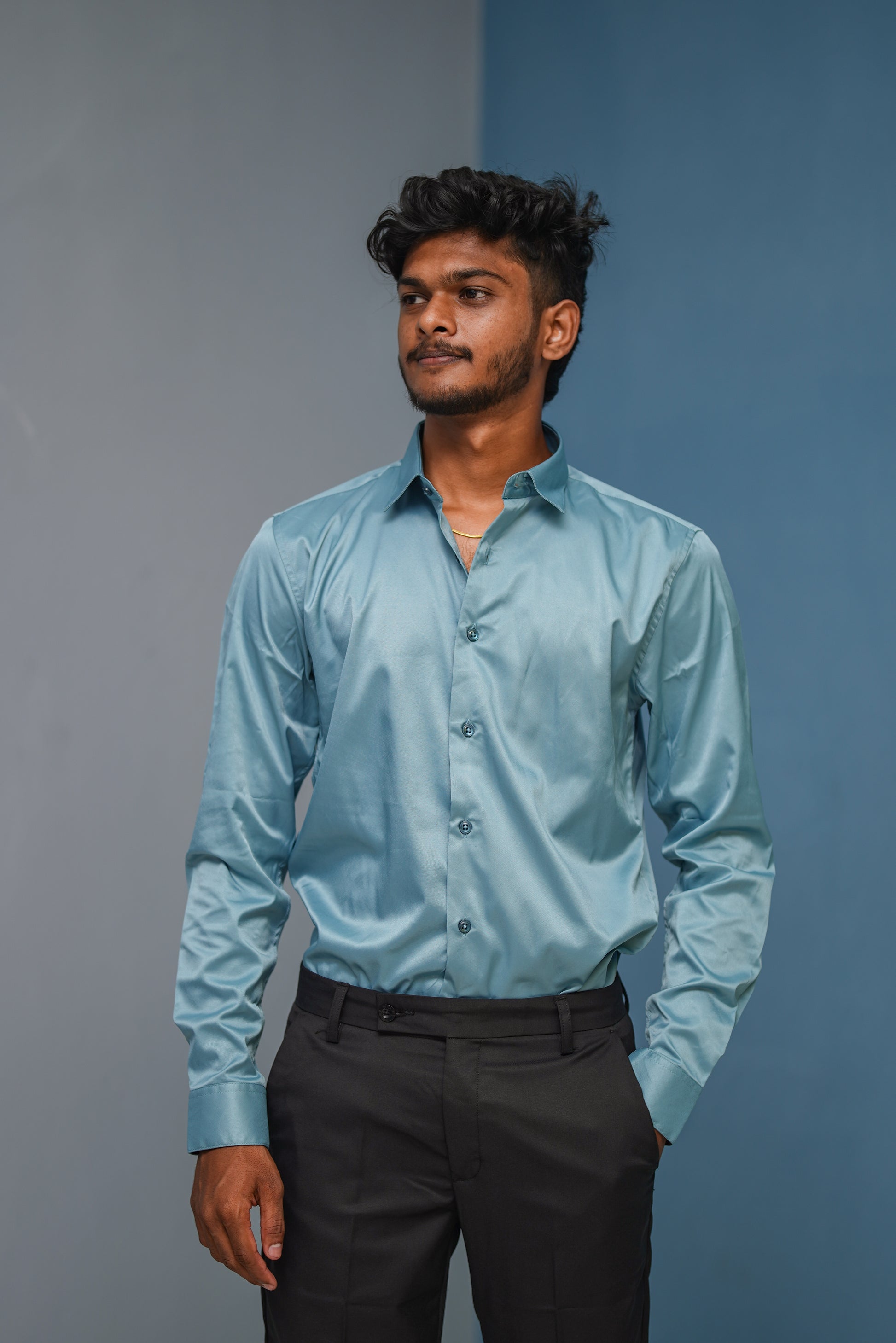 Clubwear Full sleeve Shirt and Polo fit Pant Combo Offer for Men - Light Blue & Black