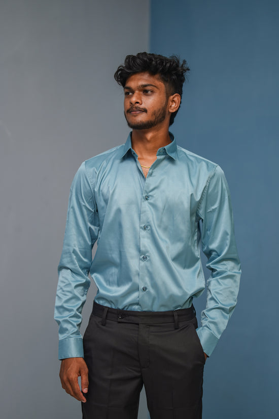 Clubwear Full sleeve Shirt and Polo fit Pant Combo Offer for Men - Light Blue & Black