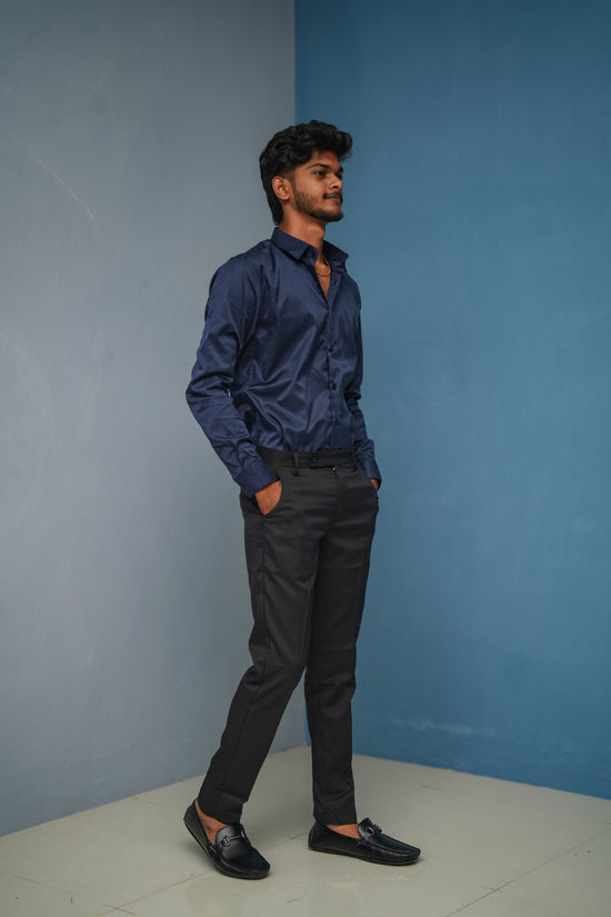 Clubwear Full sleeve Shirt and Polo fit Pant Combo Offer for Men - Navy Blue & Black