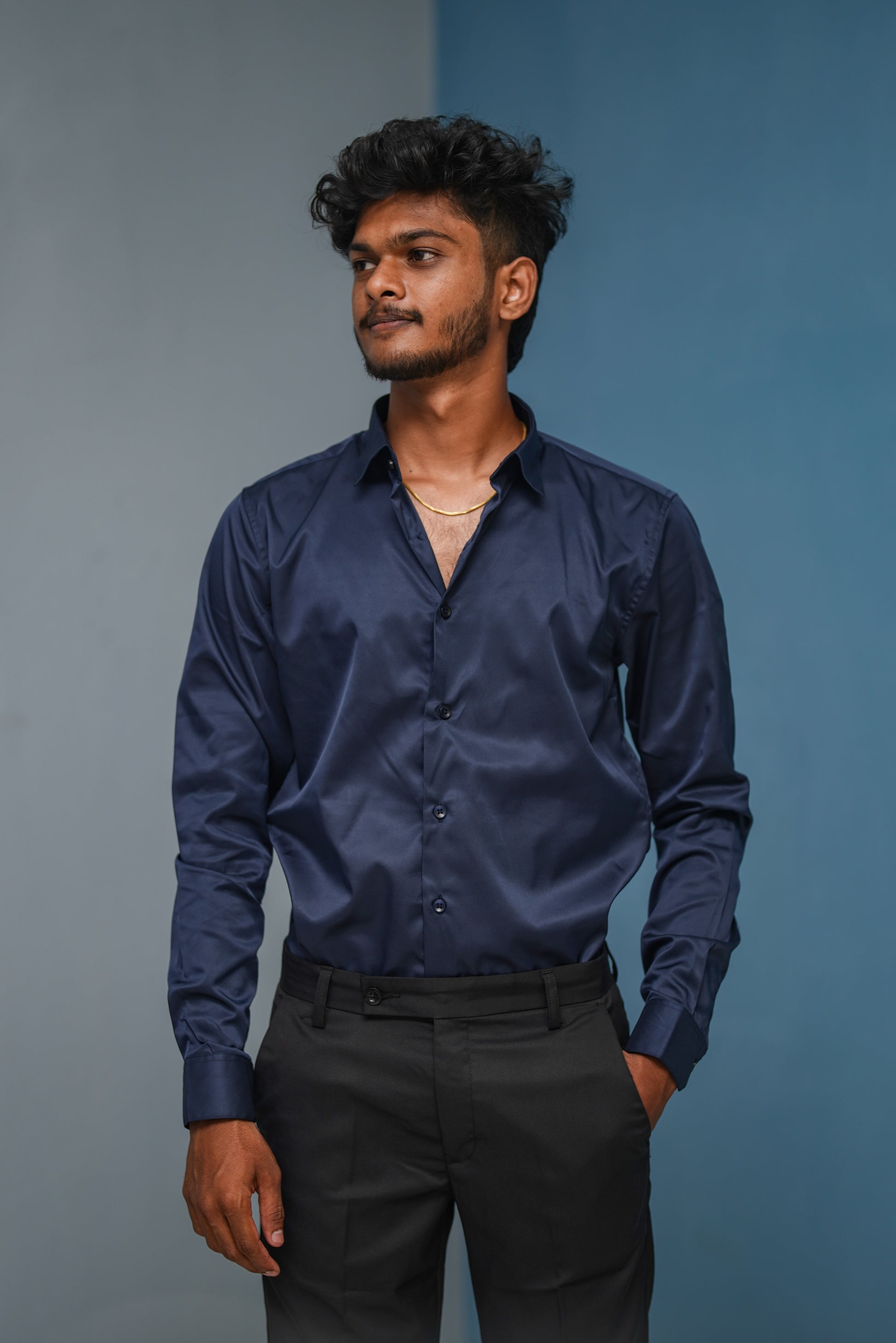 Clubwear Full sleeve Shirt and Polo fit Pant Combo Offer for Men - Navy Blue & Black