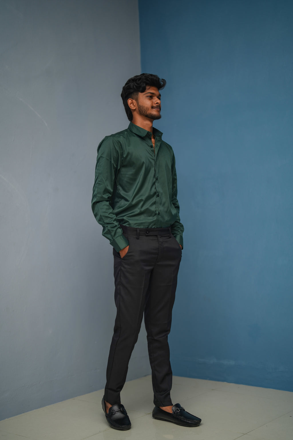 Clubwear Full sleeve Shirt and Polo fit Pant Combo Offer for Men - Bottle Green & Black