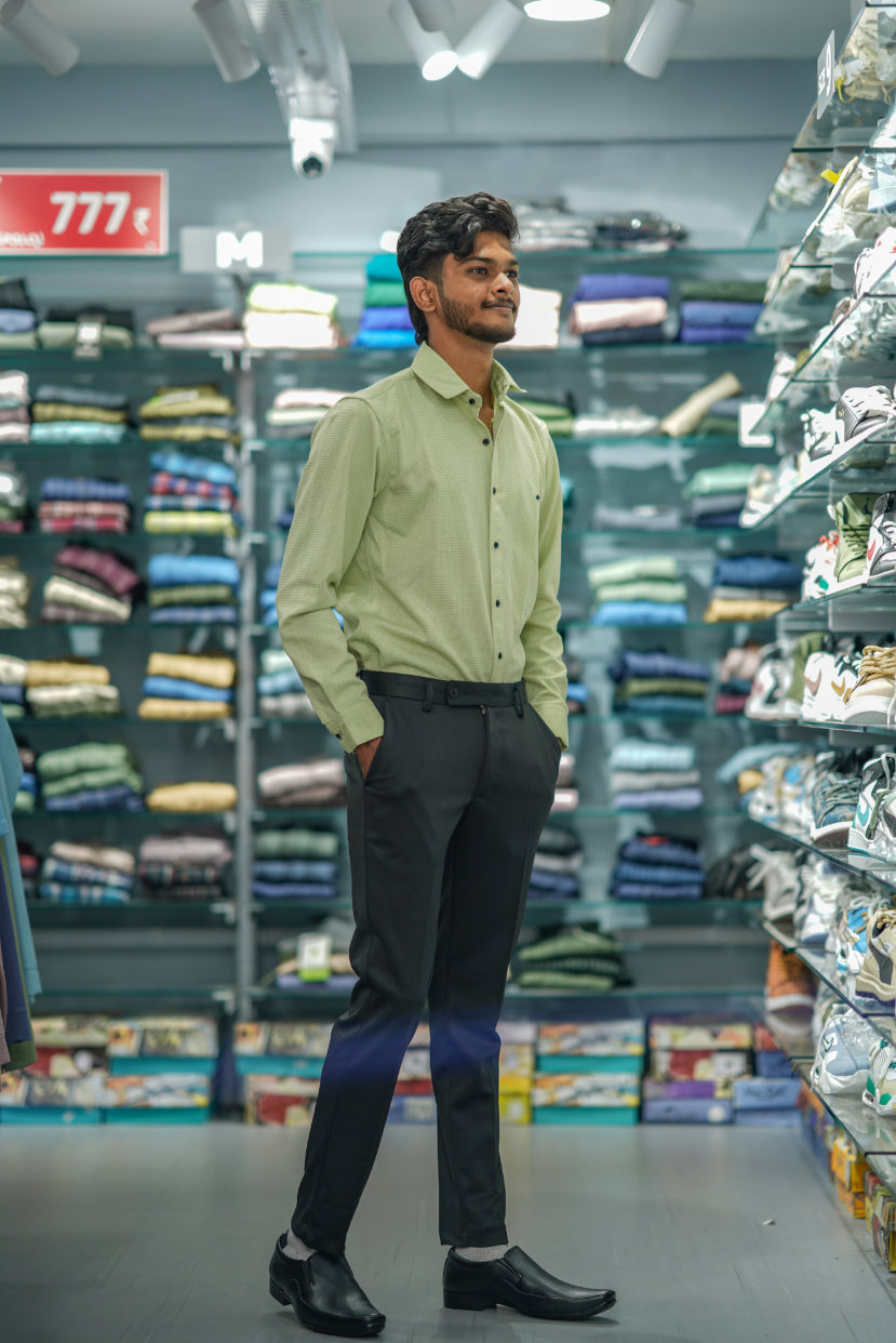 Waffle Full Sleeve Shirt and Polo fit Pant Combo Offer for Men - Pistha green