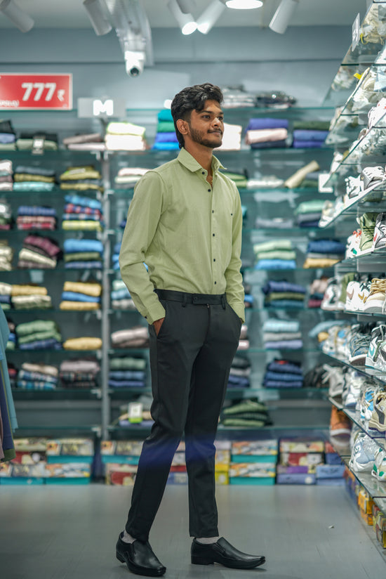Waffle Full Sleeve Shirt and Polo fit Pant Combo Offer for Men - Pistha green