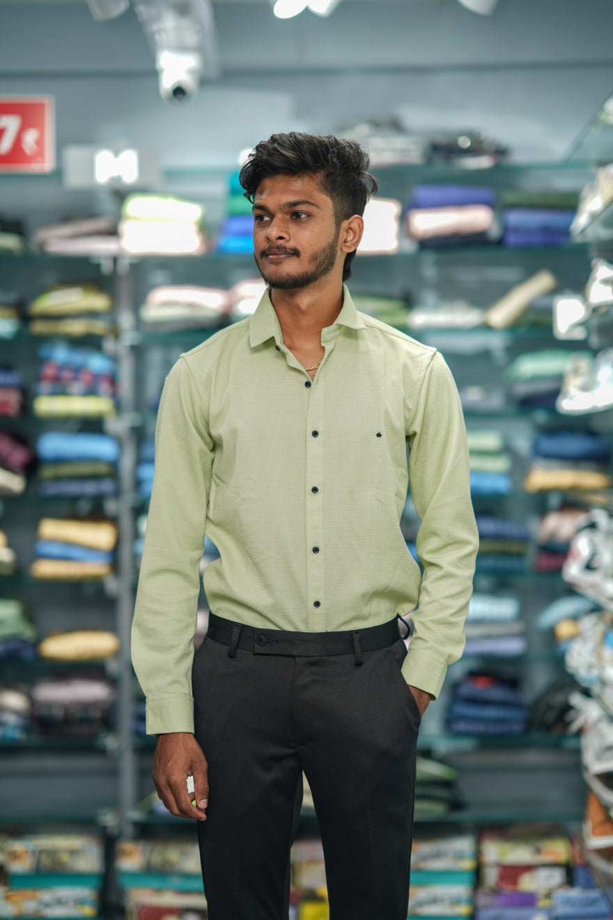 Waffle Full Sleeve Shirt and Polo fit Pant Combo Offer for Men - Pistha green