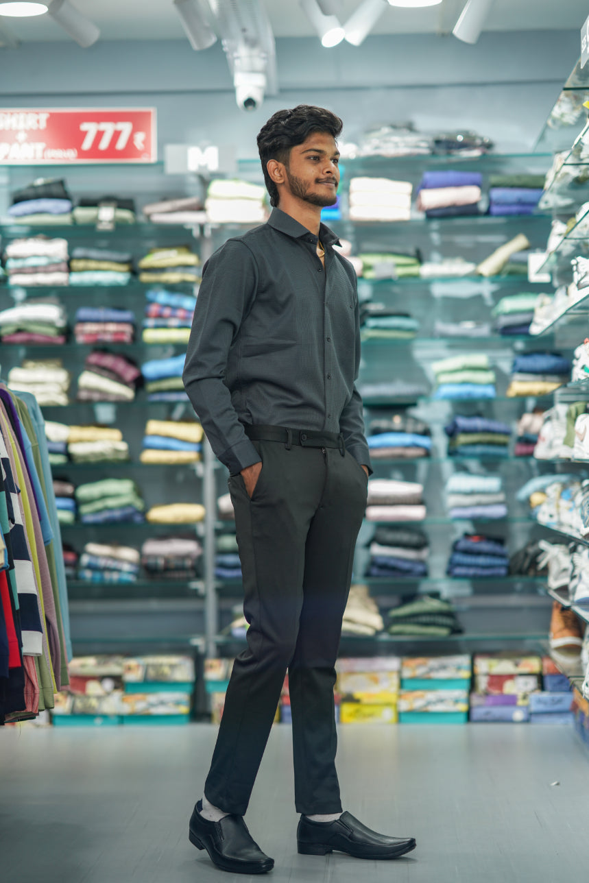 Waffle Full Sleeve Shirt and Polo fit Pant Combo Offer for Men - Dark Grey