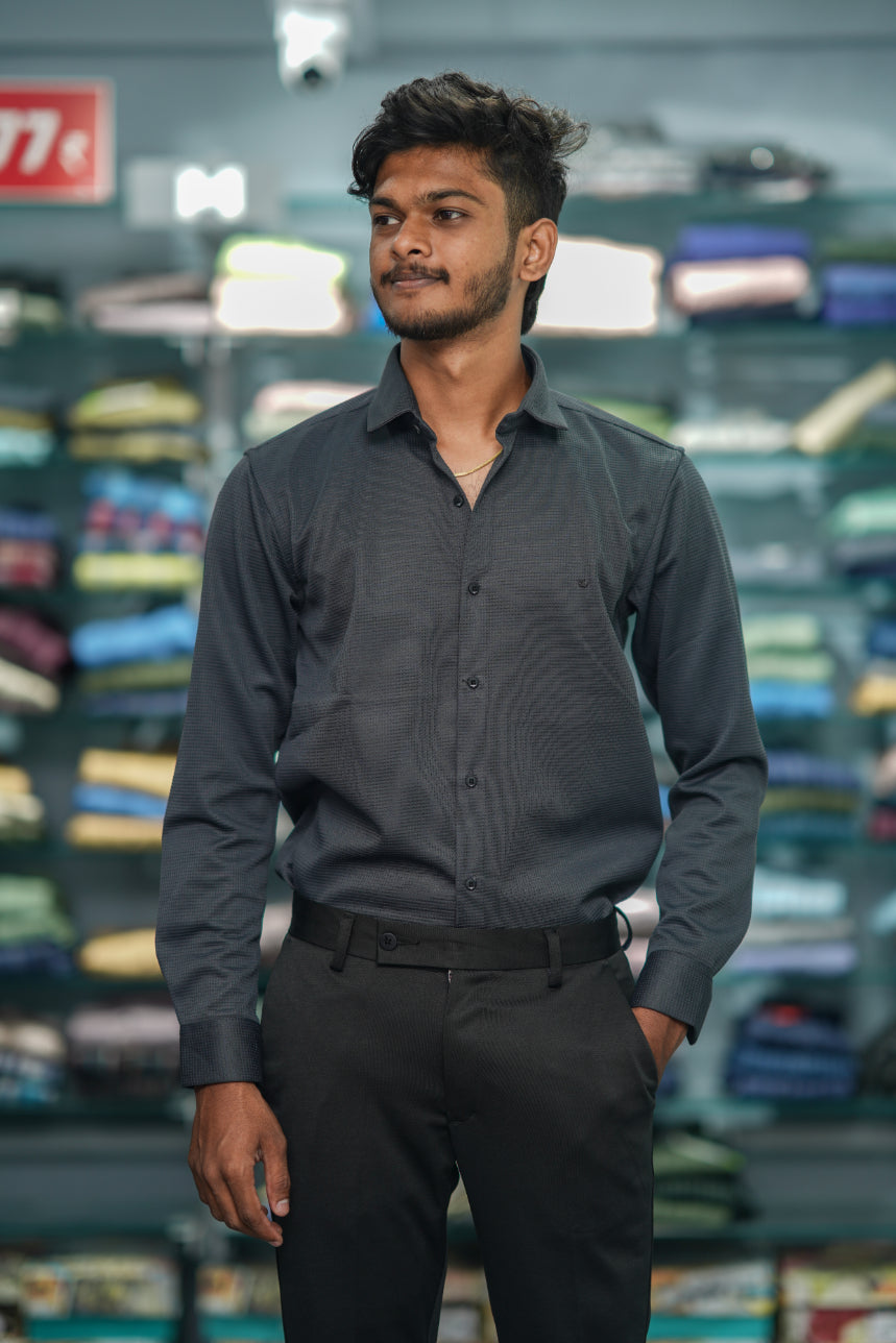 Waffle Full Sleeve Shirt and Polo fit Pant Combo Offer for Men - Dark Grey