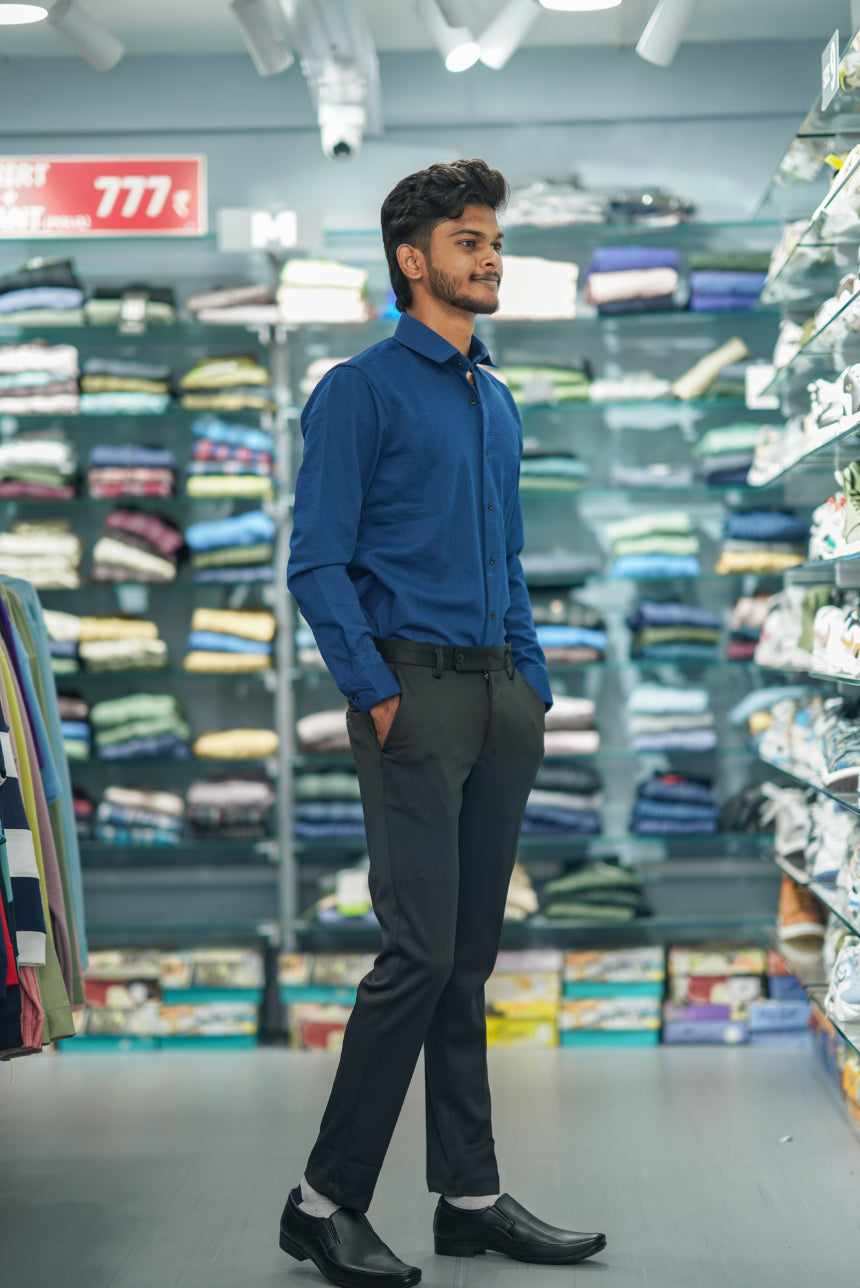 Waffle Full Sleeve Shirt and Polo fit Pant Combo Offer for Men - Petrol Blue