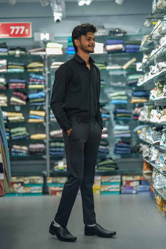 Waffle Full Sleeve Shirt and Polo fit Pant Combo Offer for Men - Black