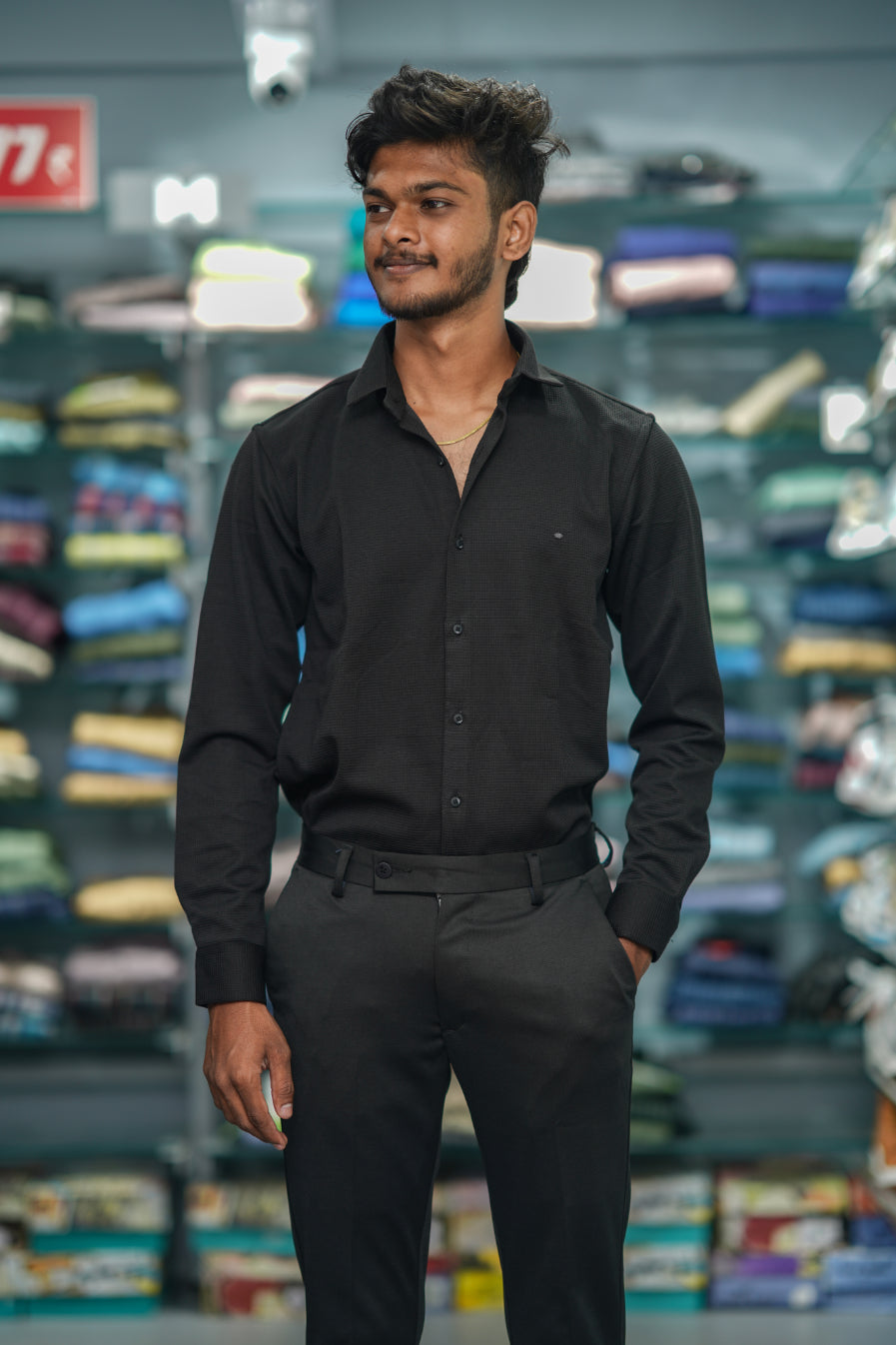 Waffle Full Sleeve Shirt and Polo fit Pant Combo Offer for Men - Black
