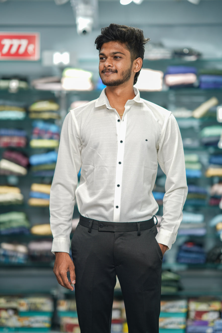 Waffle Full Sleeve Shirt and Polo fit Pant Combo Offer for Men - White