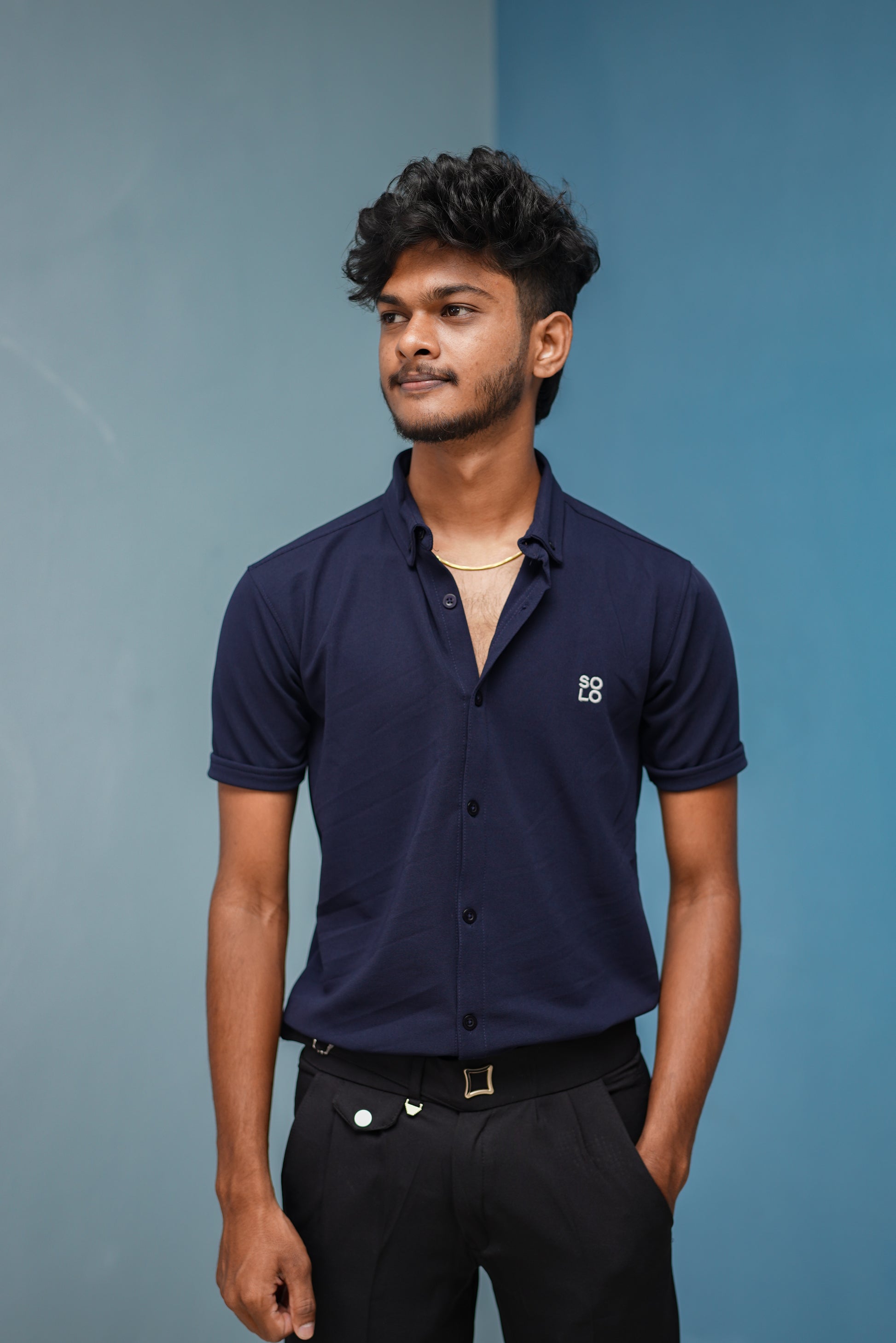 Half Sleeve 07 Lycra Shirt for Men - Navy Blue
