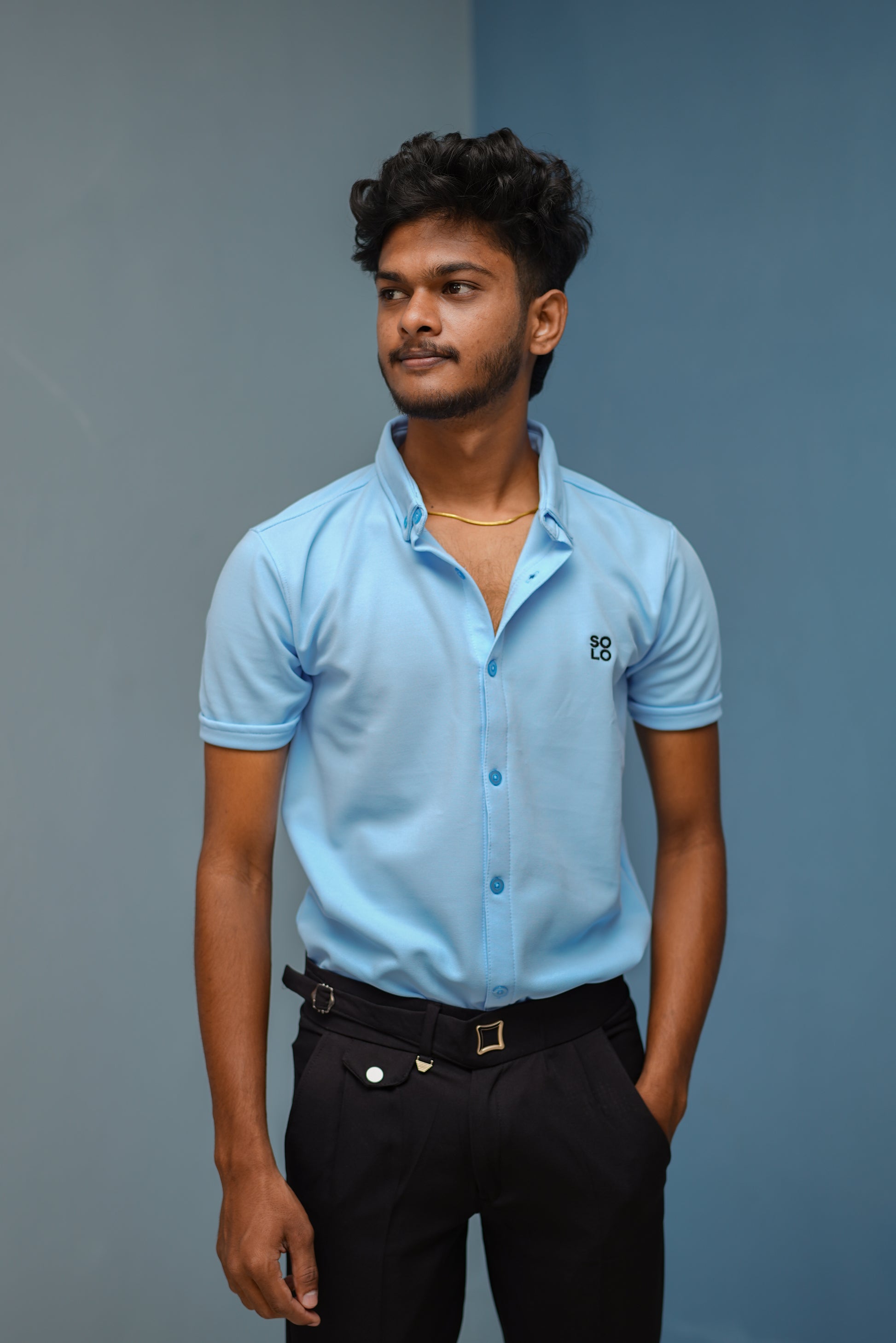 Half Sleeve 07 Lycra Shirt for Men - Sky Blue