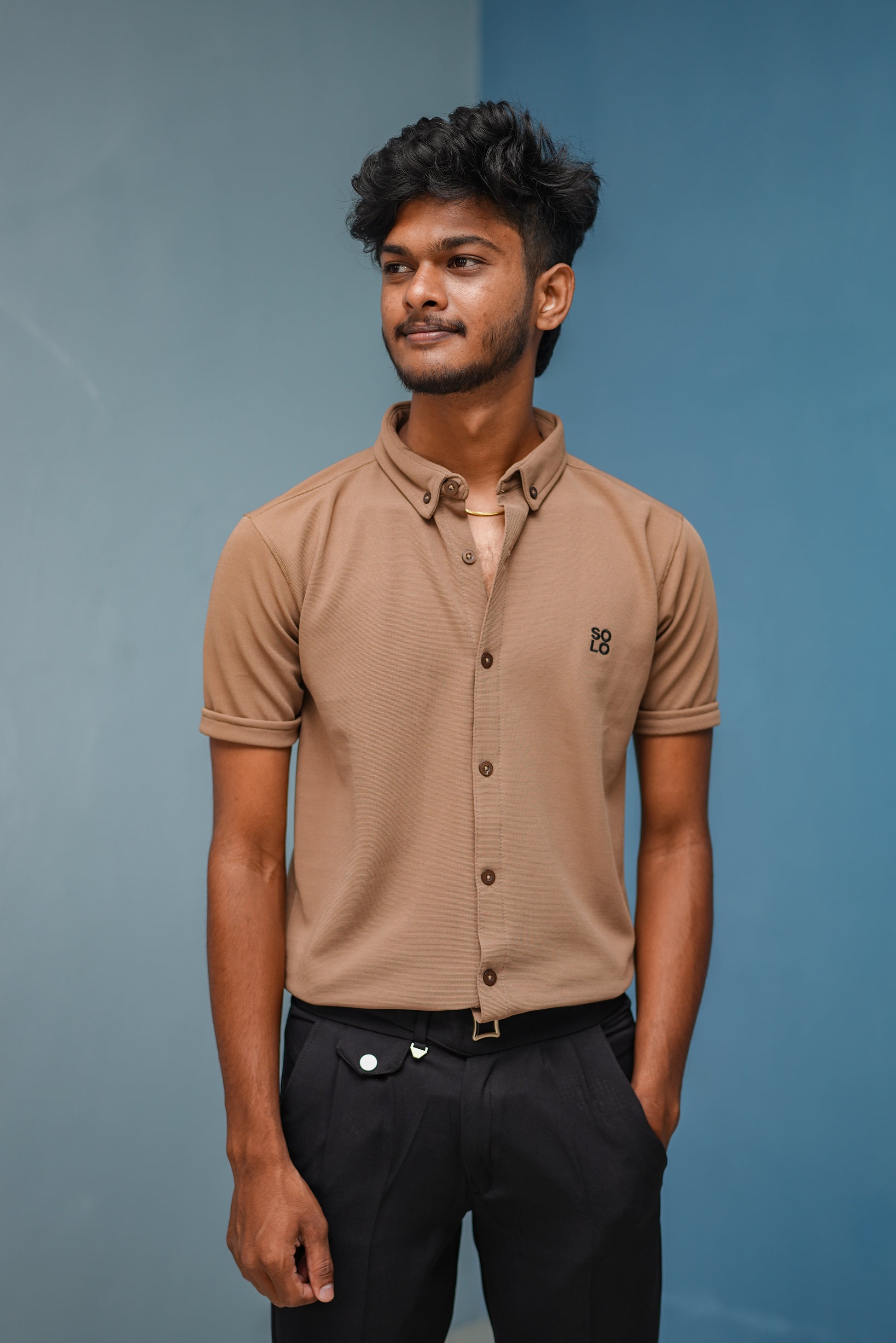 Half Sleeve 07 Lycra Shirt for Men - Brown