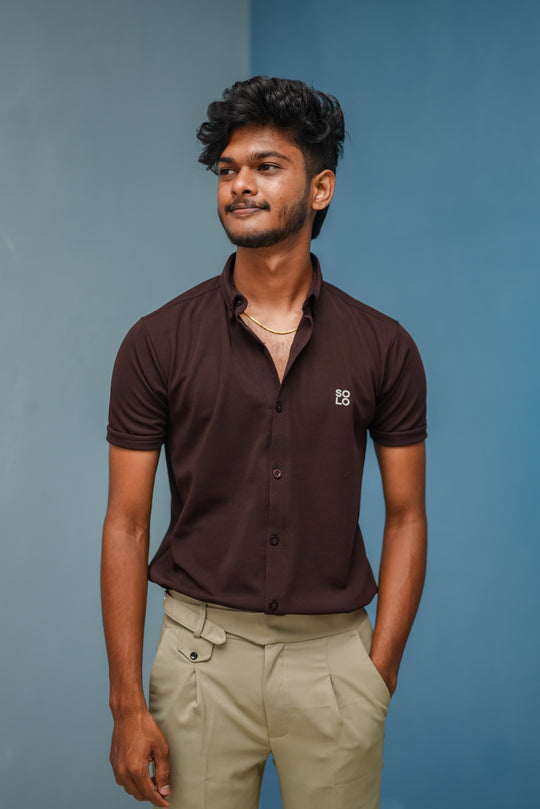 Men’s Half Sleeve 07 Lycra Shirt | Stretch Fit Casual Wear - Chocolate Brown
