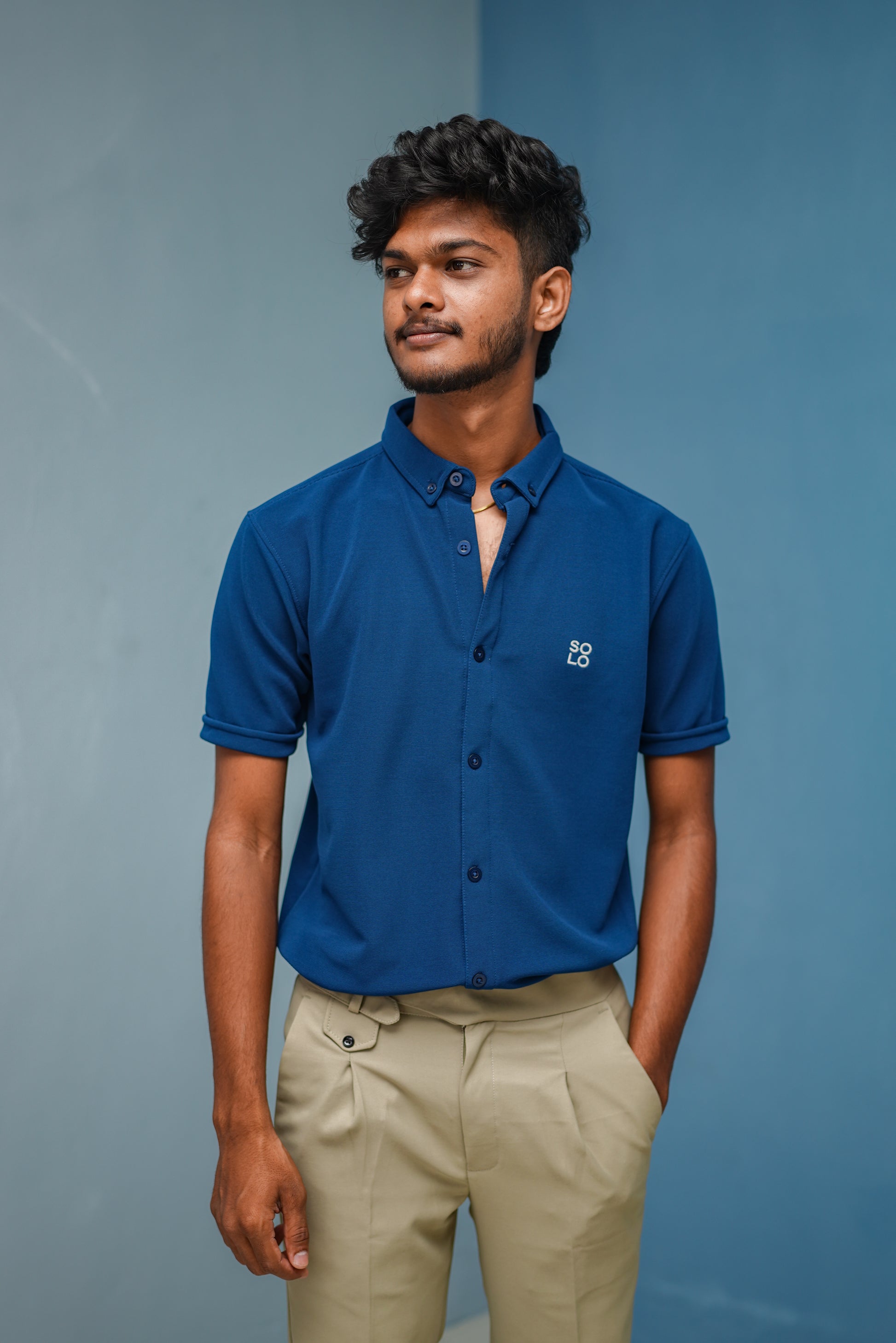 Half Sleeve 07 Lycra Shirt for Men - Petrol Blue