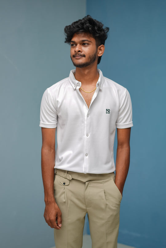 Men’s Half Sleeve 07 Lycra Shirt | Stretch Fit Casual Wear - White