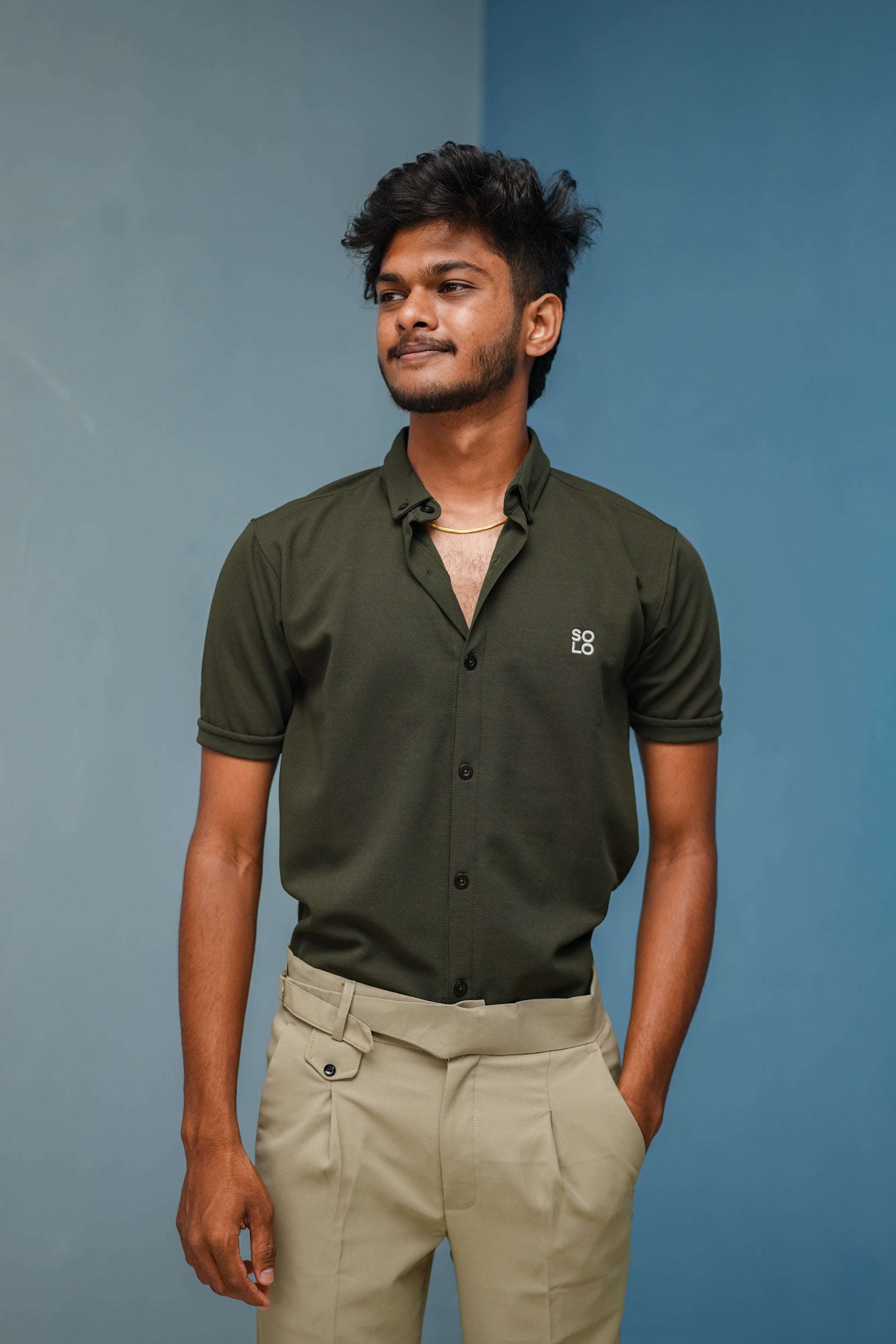 Half Sleeve 07 Lycra Shirt for Men - Mehandhi Green