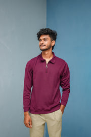 Textured Old Money Full Sleeve Collar Neck Korean Zipper Tshirt - Graphe shade-T-Shirt-7 Man