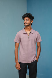 Half Sleeve Collar Neck Old Money Korean Zipper Tshirt-Purple -F1-T-Shirt-7 Man