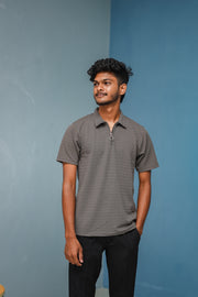 Half Sleeve Collar Neck Old Money Korean Zipper Tshirt- Grey -F2-T-Shirt-7 Man