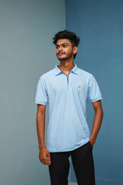 Half Sleeve Collar Neck Korean Zipper 07 Tshirt for Men-Sky Blue-T-Shirt-7 Man