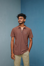 Half Sleeve Collar Neck Korean Zipper 07 Tshirt for Men-Dark Brown-T-Shirt-7 Man