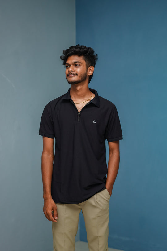 Half Sleeve Collar Neck Korean Zipper 07 Tshirt for Men- Black – 7MAN Men's Fashion India