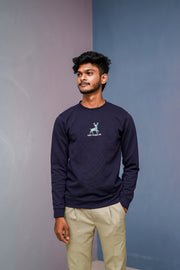 Full Sleeve Round Neck Printed Tshirt - LUCKY TO MEET YOU-Navy Blue-T-Shirt-7 Man