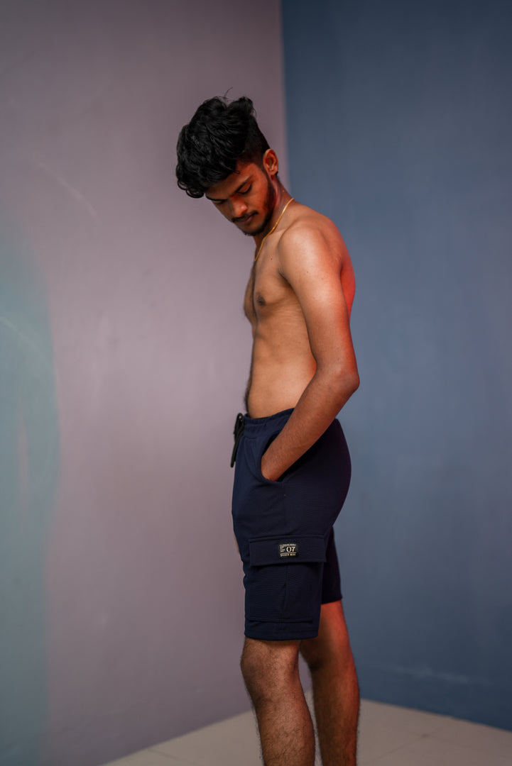 Daily Wear Mens Trendy Cargo Shorts  Navy Blue mens trending streetwear India 7Man