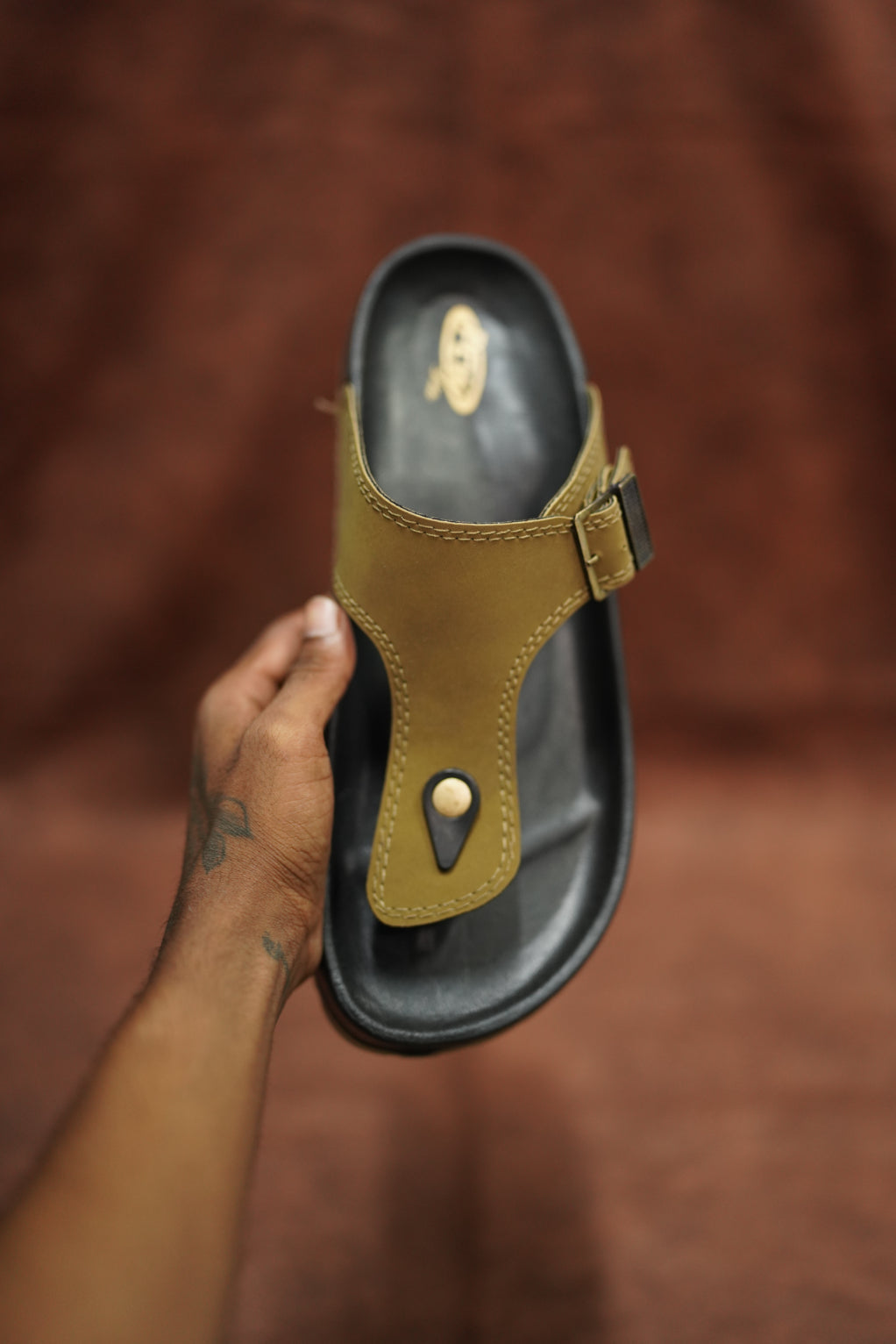 Men’s Leather Buckle Sandals with Tan Sole Stylish & Comfortable - Tan With Black Sole