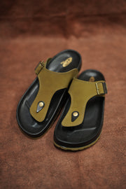 Men’s Leather Buckle Sandals with Tan Sole Stylish & Comfortable - Tan With Black Sole