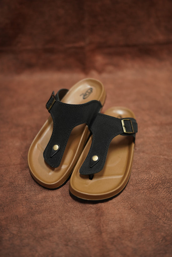 Men’s Leather Buckle Sandals with Tan Sole Stylish & Comfortable - Black With Tan Sole