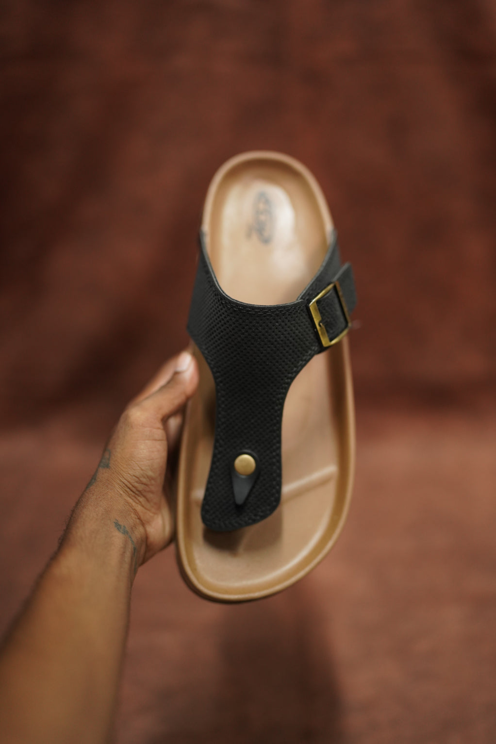 Men’s Leather Buckle Sandals with Tan Sole Stylish & Comfortable - Black With Tan Sole