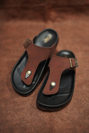 Men’s Leather Buckle Sandals with Tan Sole Stylish & Comfortable - Chocolate Brown With Black sole