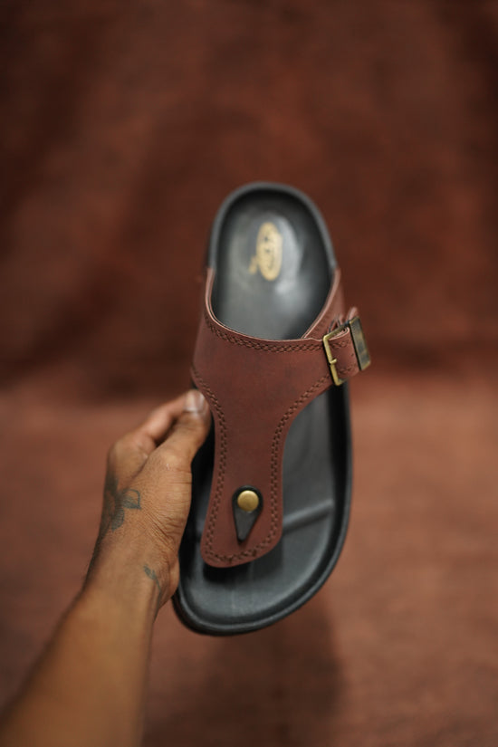 Men’s Leather Buckle Sandals with Tan Sole Stylish & Comfortable - Chocolate Brown With Black sole