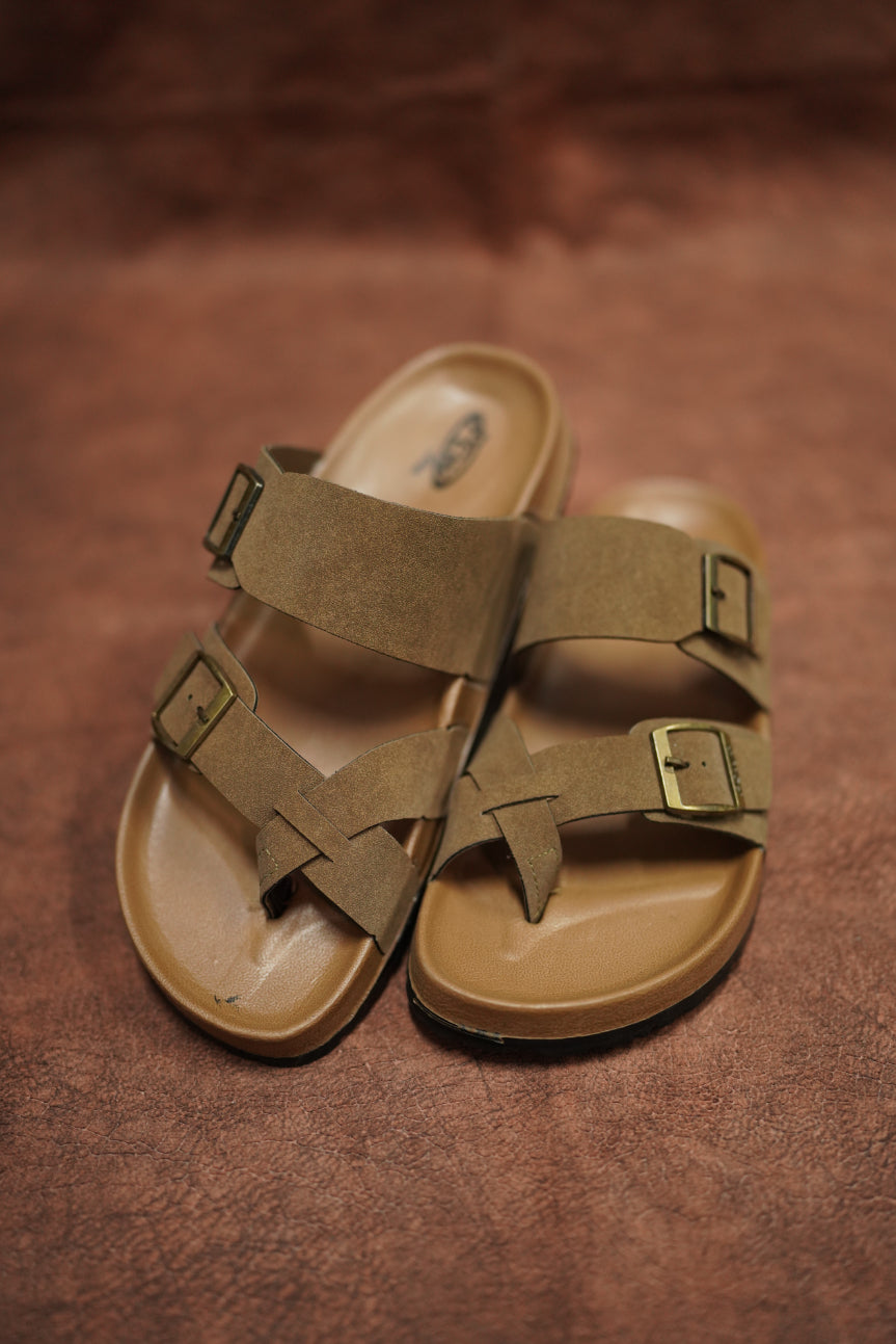 Men’s Casual Buckle Sandals Comfortable & Stylish Everyday Wear - Tan colour with Tan sole