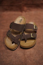 Men’s Casual Buckle Sandals Comfortable & Stylish Everyday Wear - Brown with tan sole