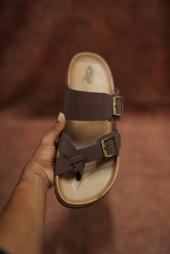 Men’s Casual Buckle Sandals Comfortable & Stylish Everyday Wear - Brown with tan sole