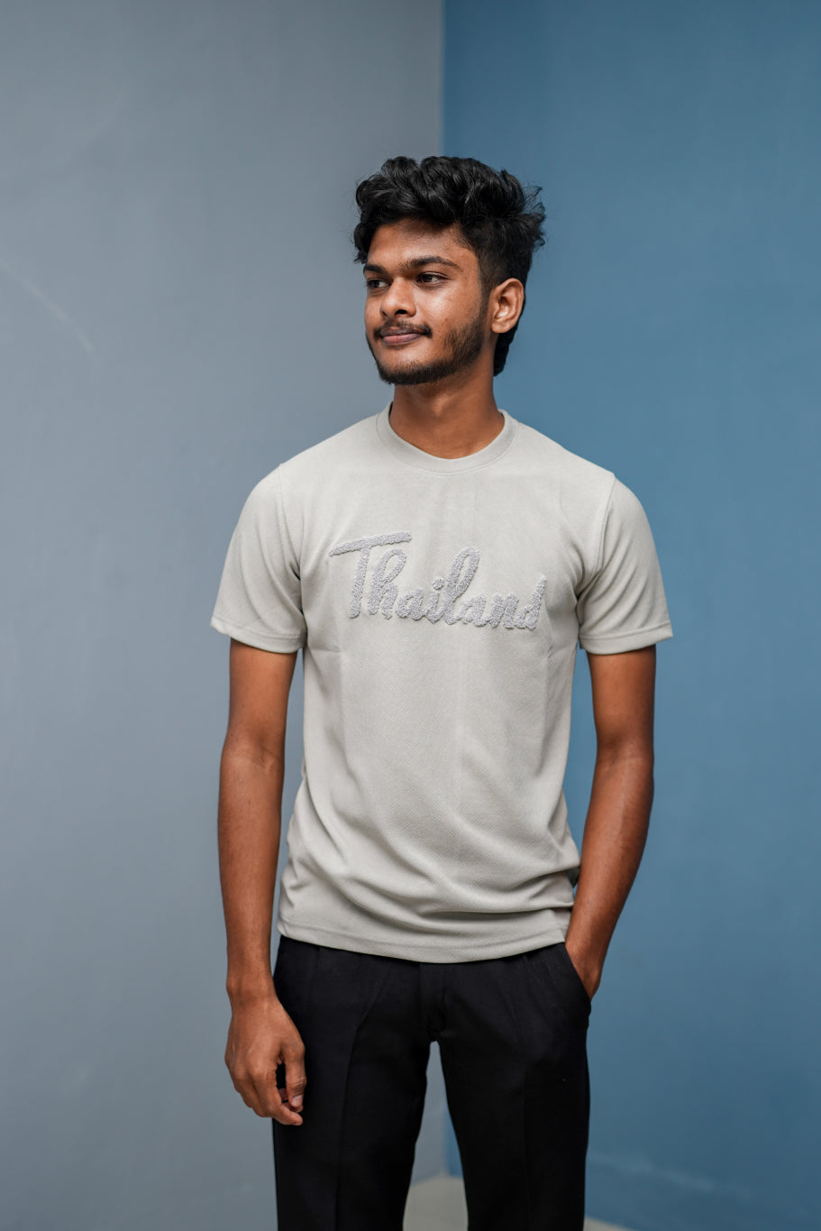 Half Sleeve Round Neck THAILAND Printed Tshirt for Men - Ash